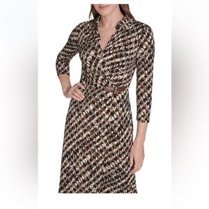 Jessica Howard Black and Brown Patterned Long Sleeve Dress